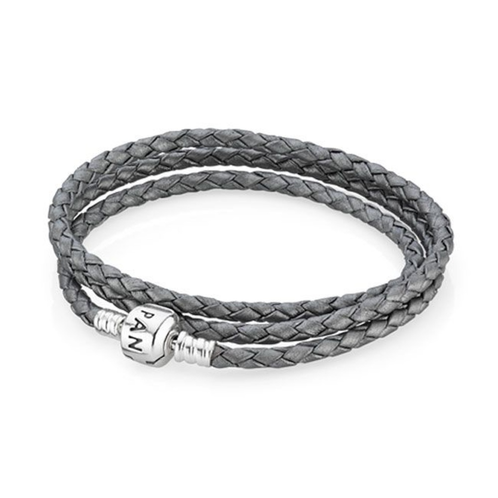 Triple wrap metallic gray leather bracelet